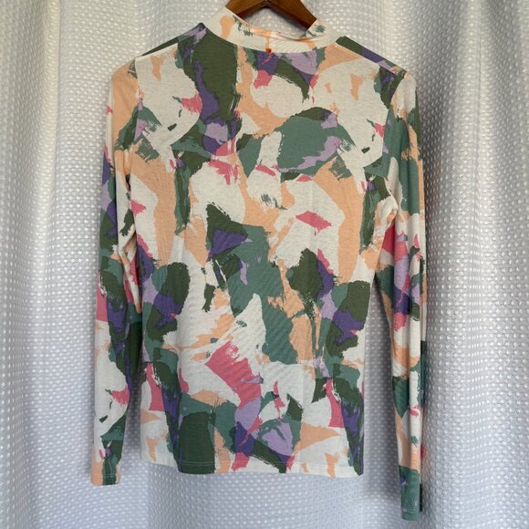 Hugo Boss Women’s Long Sleeve Mock Neck Top Abstract Print - Picture 2 of 5
